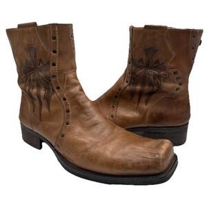 Mark Nason Rock Never Dies Brown Leather Cross Distressed Studded Italy  Sz 10.5
